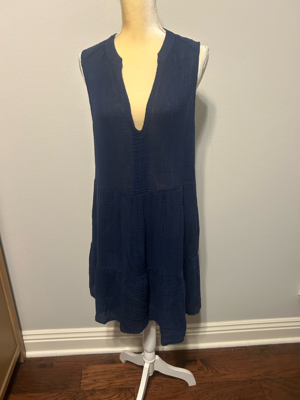 NEW Michael Stars Sleeveless Navy Gauze V-Neck Swing Dress Sz M